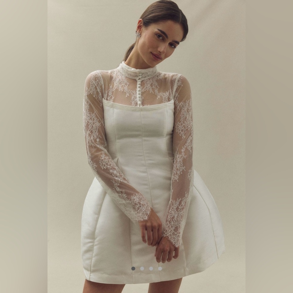 Anthropologie White Lace Long Sleeve Dress